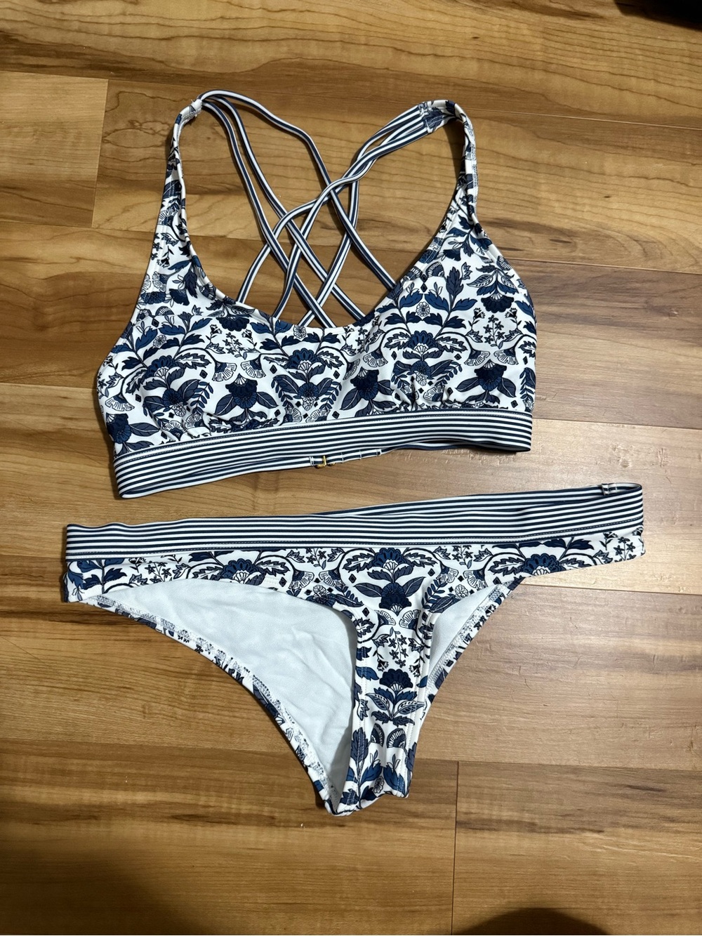 T.J.Maxx Navy and White Floral Crisscross Bikini Set